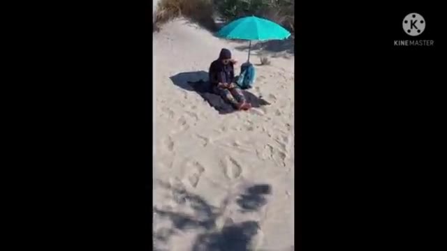 I shocked this muslim by pulling my cock out on the public beach&comma; OMG her husband will be here soon